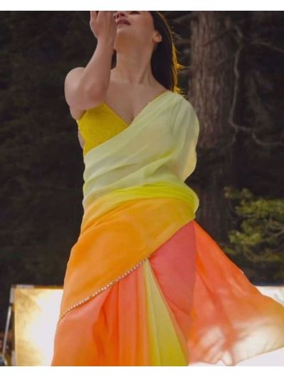 Alia Bhatt Yellow- Peach Shaded Georgette Saree