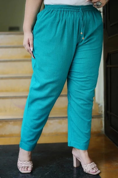 Plus size Women Turquoise Cotton Trouser Pant