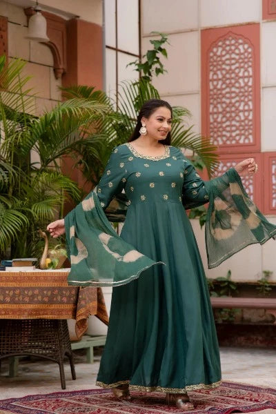 Green  Embroidered Anarkali Kurta & Dupatta Set