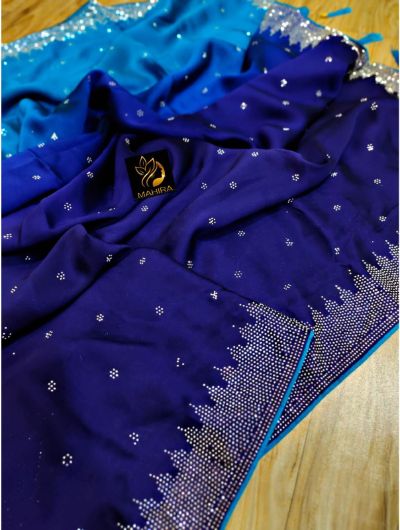 Designer Blue Shaded Rangoli Padding Silk Saree