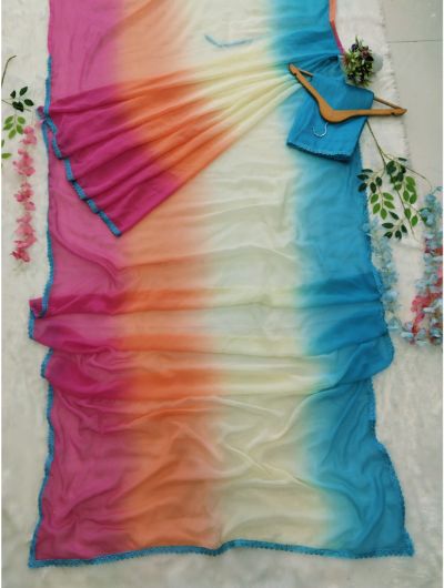 Pink-Blue Shaded Bollywood Georgette Saree