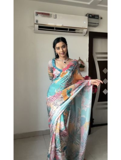 Multi Color 1 Minute Saree Crepe Silk Ready to Wear Sari