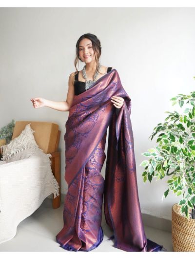 Purple Zari Copper Weaving Saree