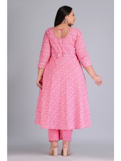 Pink Cotton Kurta, Pant with Dupatta Set of 3