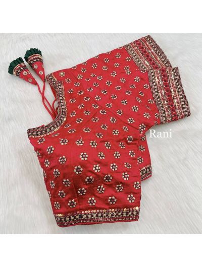 Red Embroidery Bridal Work Readymade Saree Blouse With Latkans