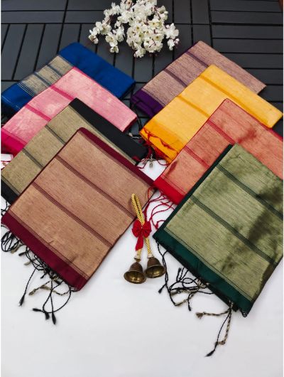 Mustard Silk Zari Weaving With Fancy Tassels Saree