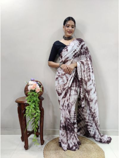 Brown Lehariya Soft Fabric 1 Minute Saree Ready to Wear Sari