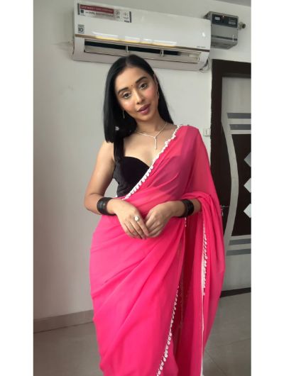 Pink 1 Minute Saree Ready to Wear Georgette Sari