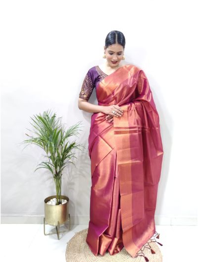 Pink Cotton Issue Saree with Sequence Work