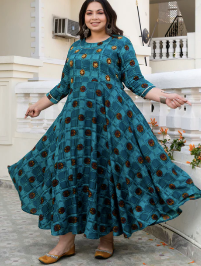 Anarkali Plus Size Teal Blue Kurti for women BONYHUB
