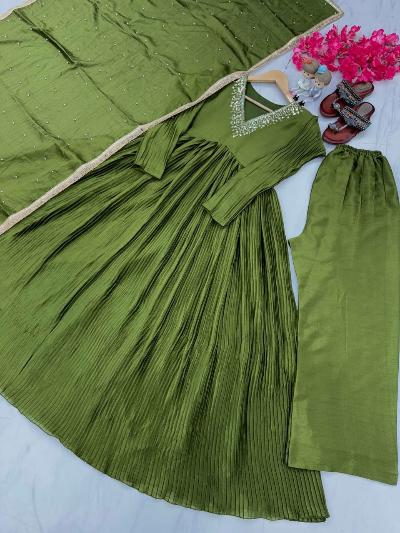 BONYHUB ONLINE SALWAR SUIT ANARKALI FOR WOMEN GREEN