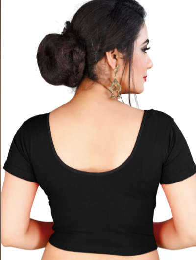 Black Stretchable Plain Sleeves Readymade Saree Blouse