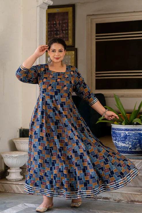 Plus size Anarkali Blue Traditional Kurti for women
