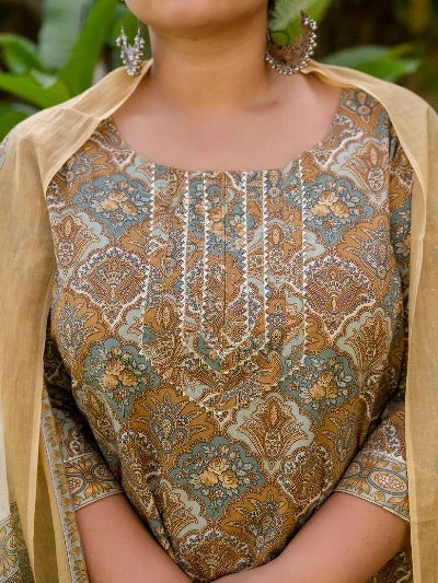 Plus Size Light Brown Cotton Printed Readymade Salwar Suit