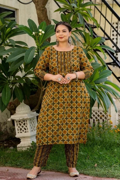 Plus Size Brown Green Readymade Salwar Suit