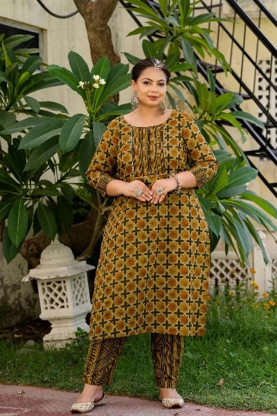 Plus Size Brown Green Readymade Salwar Suit