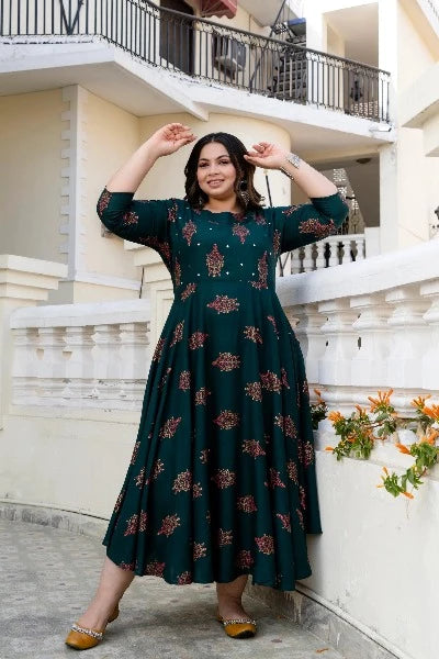 Anarkali Plus Size Dark Green Kurti for women