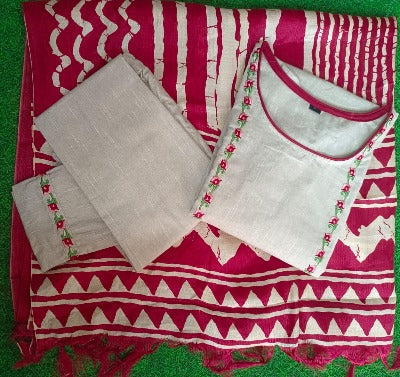 Handloom Khaadi Cream Pink Cotton Embroidery Suit