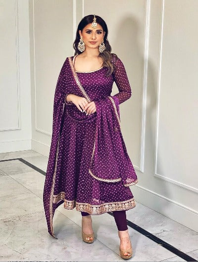 Purple Georgette Polka Dot Salwar Suit with Dupatta