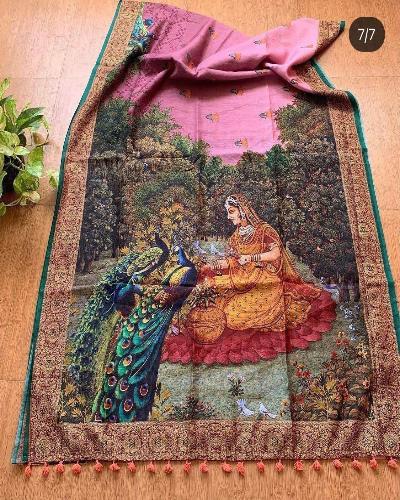 Kalamkari Print Beautiful Linen Saree