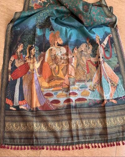 Kalamkari Print Beautiful Linen Saree