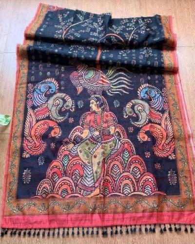 Kalamkari Print Beautiful Linen Saree