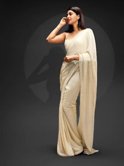 White Blockbuster Georgette Sequins Saree