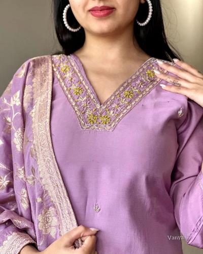 Lilac Salwar Suit With Jacquard Banarasi Silk Dupatta