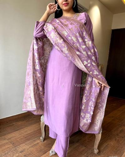 Lilac Salwar Suit With Jacquard Banarasi Silk Dupatta