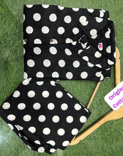 Black With White Polka Dots Kurti Pant Set Of 2