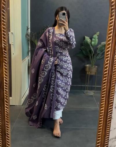 Purple Traditional Blockprint Cotton Salwar Suit Set