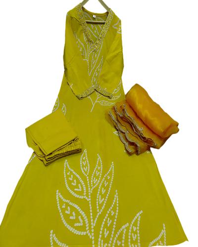 Ethnic Bandhej Salwar Suit With Organza Dupatta