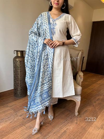 Off White Handloom Salwar Suit With Cotton Silk Dupatta