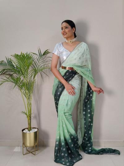 1 Min Georgette Embellished Foil Work Stitched Readymade Saree