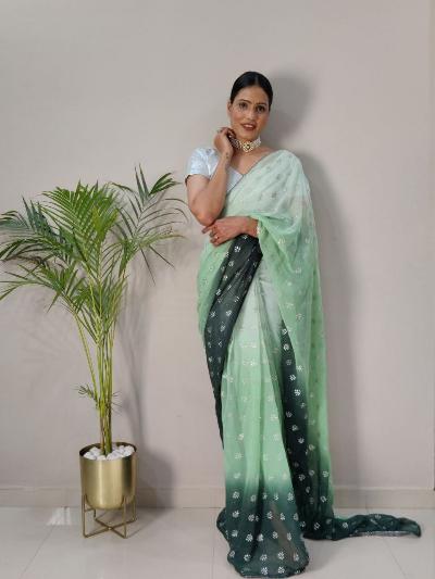 1 Min Georgette Embellished Foil Work Stitched Readymade Saree