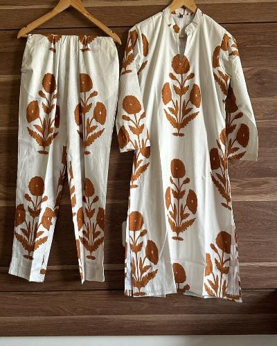 White Easy Breezy Cotton Kurti Pant Set Of 2