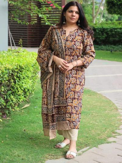 Maroon Kalamkari Print Cotton Salwar Suit Set