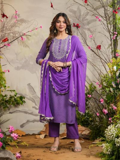 Purple Leheriya Print Salwar Suit Set