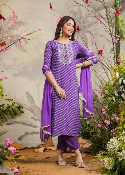 Purple Leheriya Print Salwar Suit Set