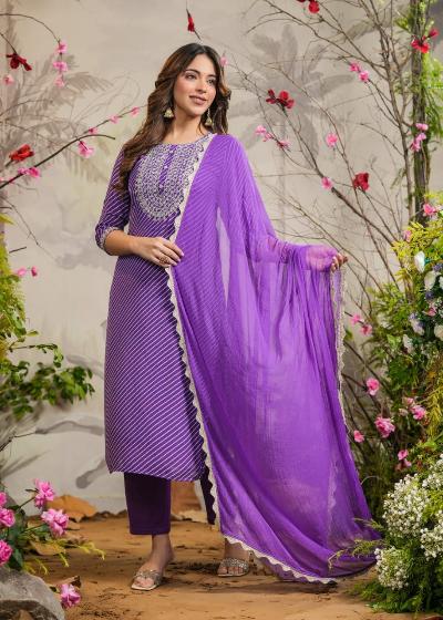 Purple Leheriya Print Salwar Suit Set