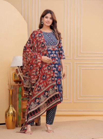 Navy Blue Traditional Block Jaipuri Print Salwar Suit Set