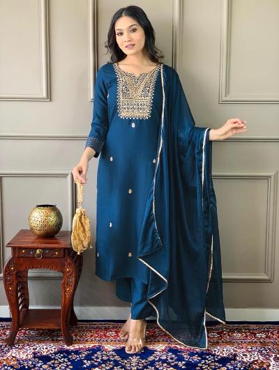 Elegant Rayon Embroidered Salwar Suit Set