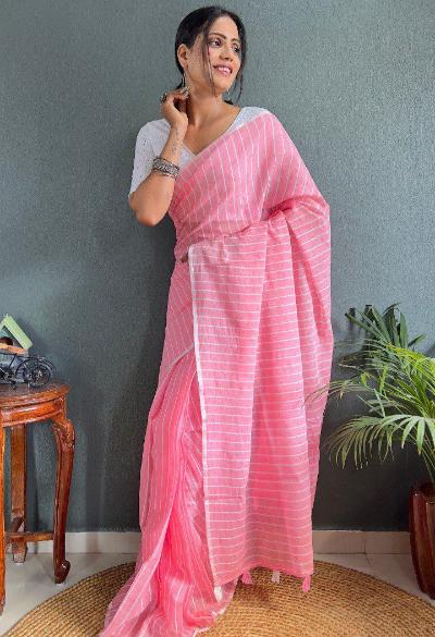 1 Min Soft Khadi Cotton Stitched Readymade Saree