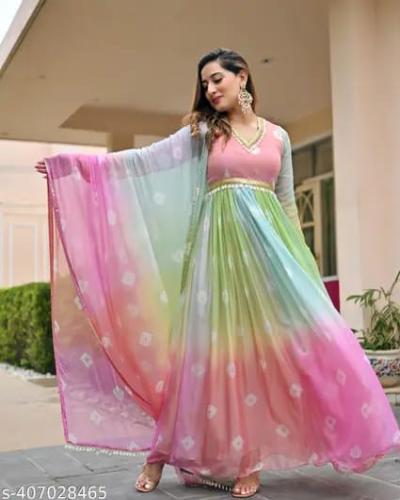 Multicolour Pastel Georgette Anarkali Dupatta Set Of 2