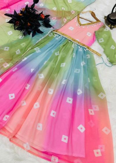 Multicolour Pastel Georgette Anarkali Dupatta Set Of 2