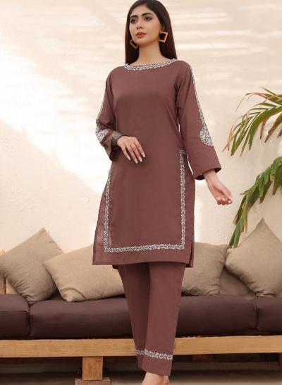 Brown Embroidery Straight Kurti pant Set of 2