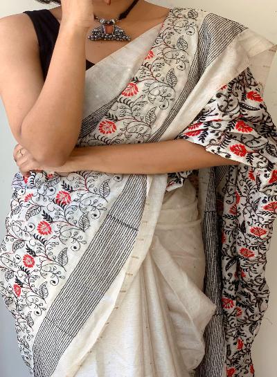 Chikan Work Soft Tussar Silk Saree