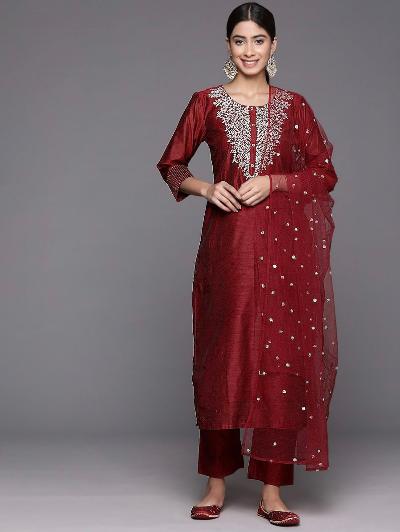 Festive Roman Silk Embroidered Salwar Suit Set