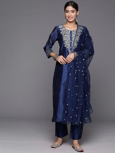 Festive Roman Silk Embroidered Salwar Suit Set