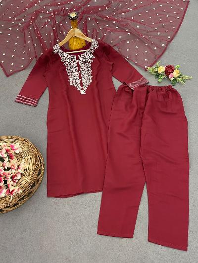 Festive Roman Silk Embroidered Salwar Suit Set